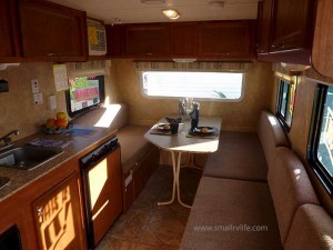 Inside the 15RB with Dinette setup in front